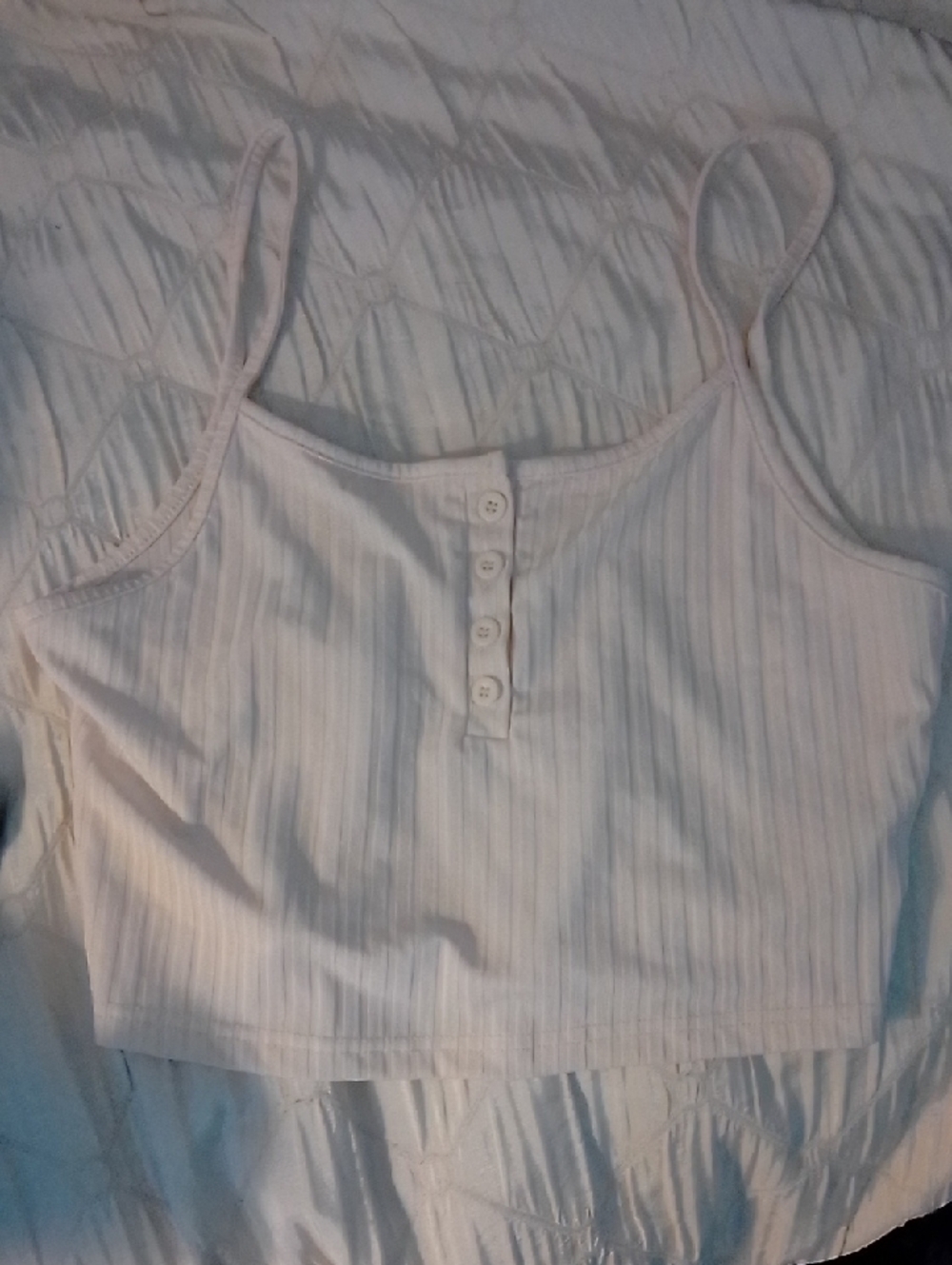 White Ribbed Button-Front Cropped Tank Top
